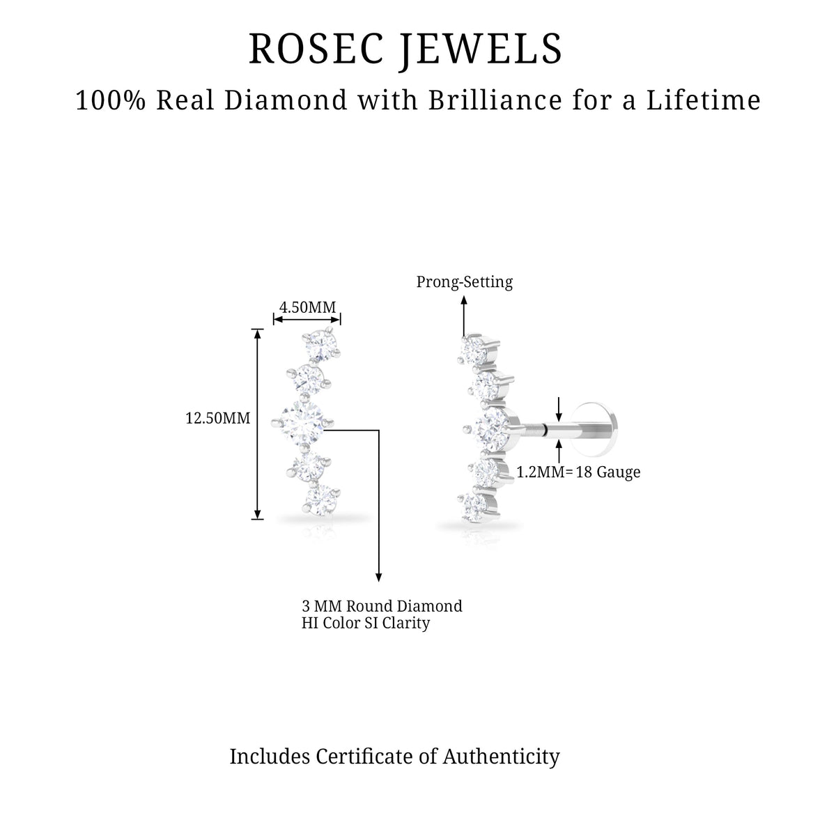 Graduated Style Diamond Crawler Earring for Women