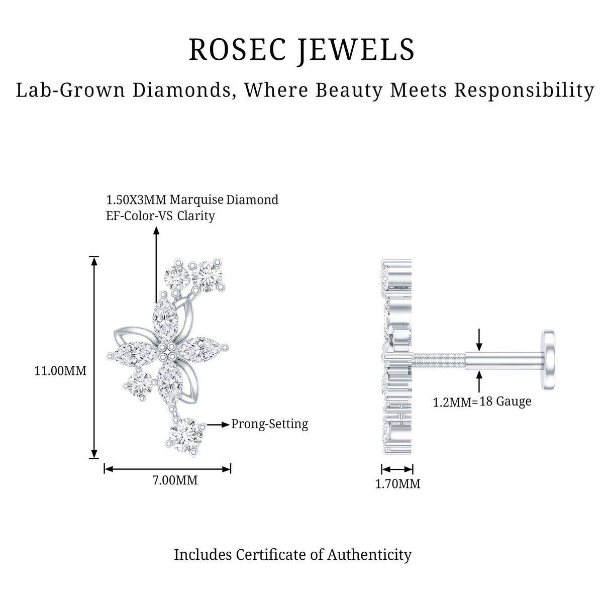 Diamond Flower Crawler Earring