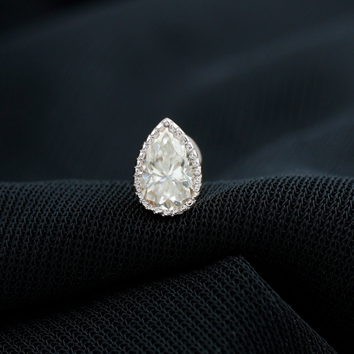 Solitaire Diamond Teardrop Stud Earring for Helix Piercing