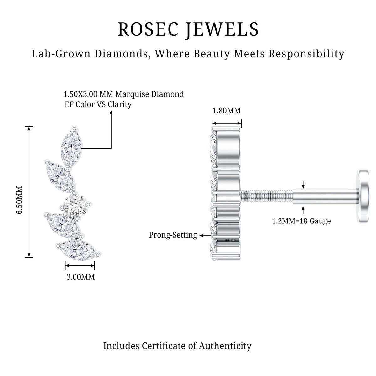 Marquise Shape Diamond Leaf Crawler Helix Earring