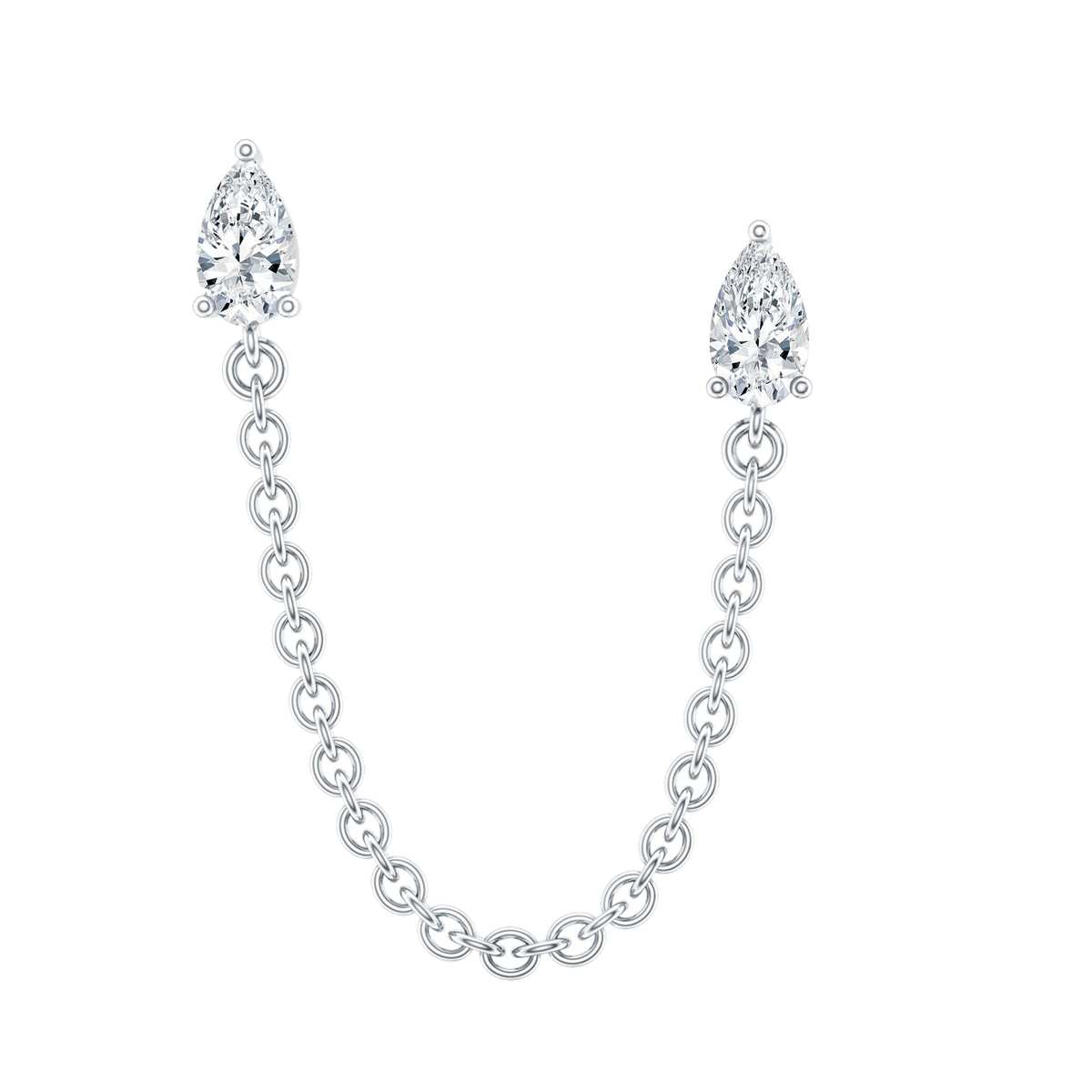 Pear Moissanite Double Piercing Earring with Dangling Chain