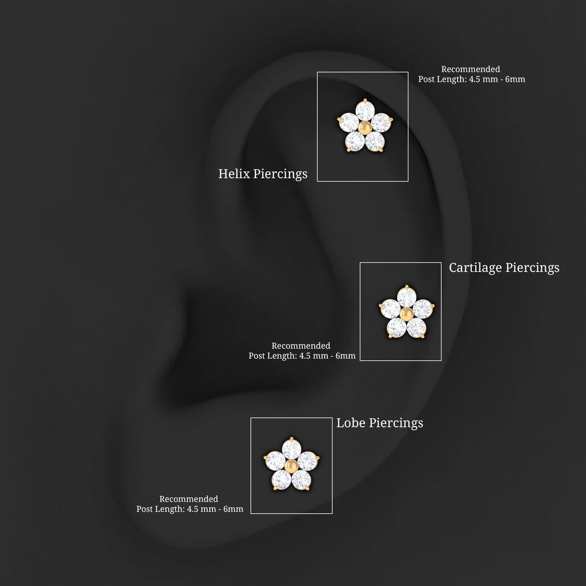 Minimalist Diamond Flower Tragus Earring with Flat Back