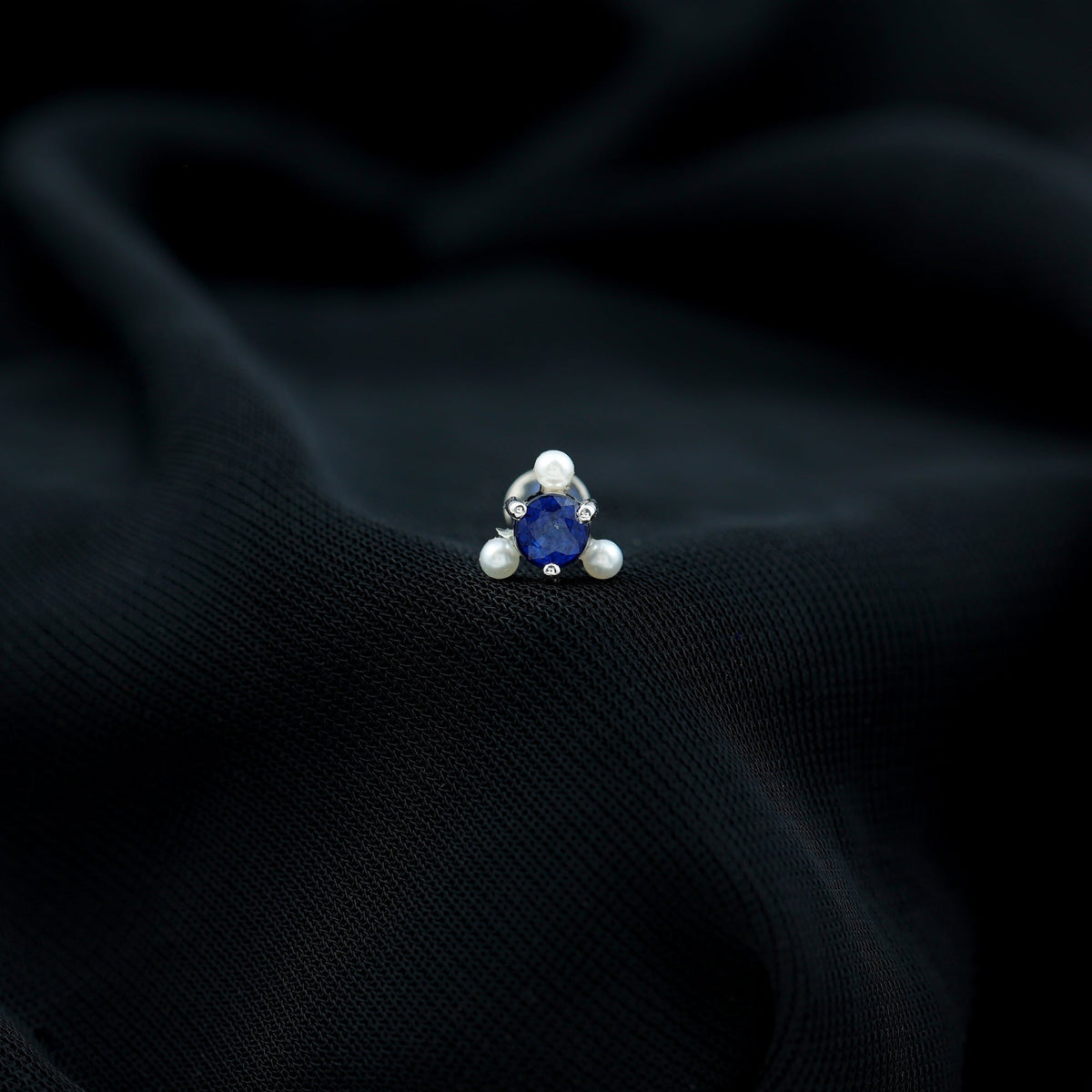 Blue Sapphire and Freshwater Pearl Cartilage Earring