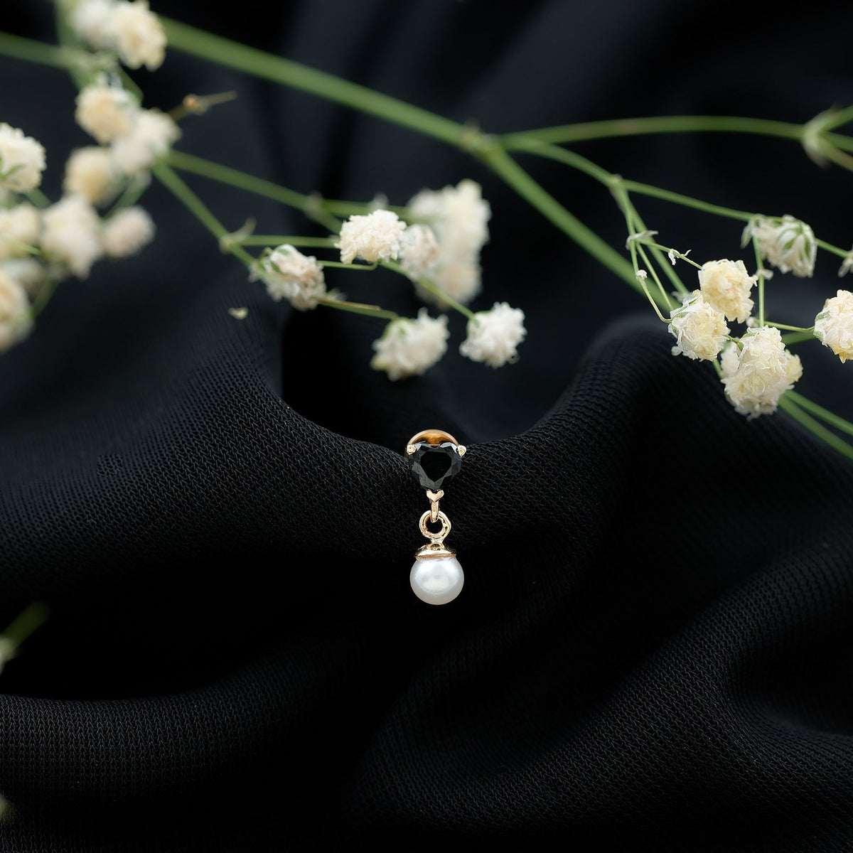 Real Black Onyx and Freshwater Pearl Helix Drop Earring