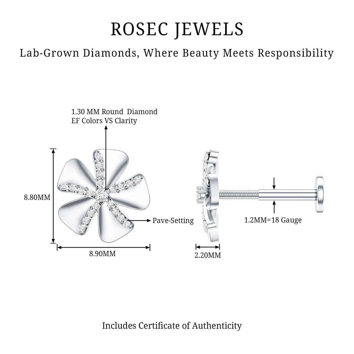 Modern Diamond Flower Earring for Helix Piercing