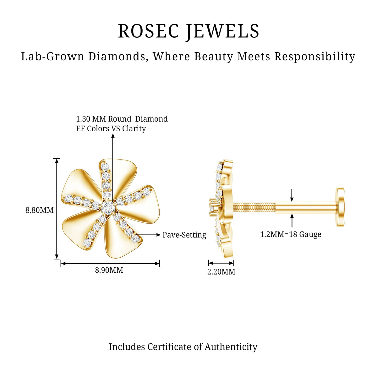 Modern Diamond Flower Earring for Helix Piercing