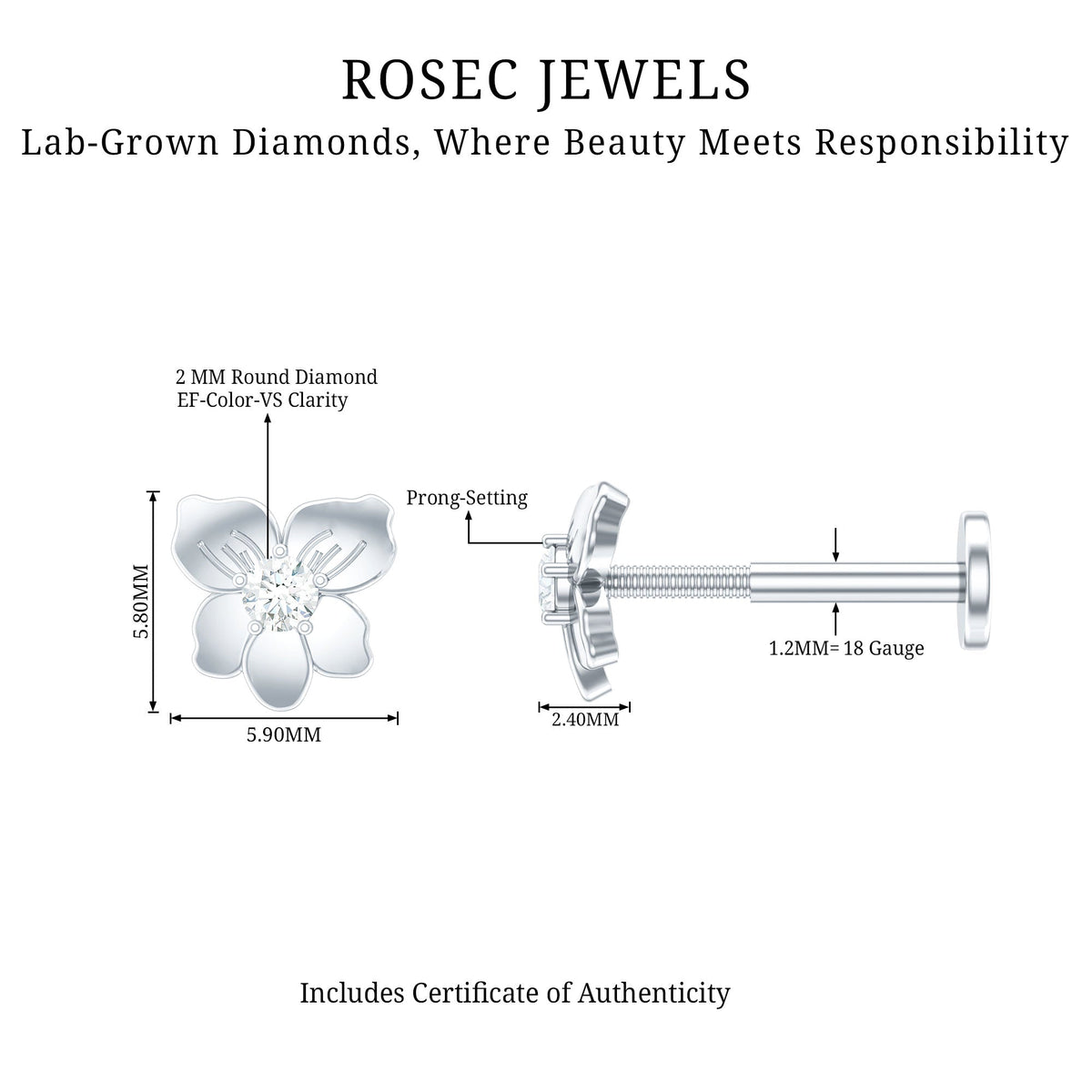 Nature Inspired Diamond Floral Helix Earring