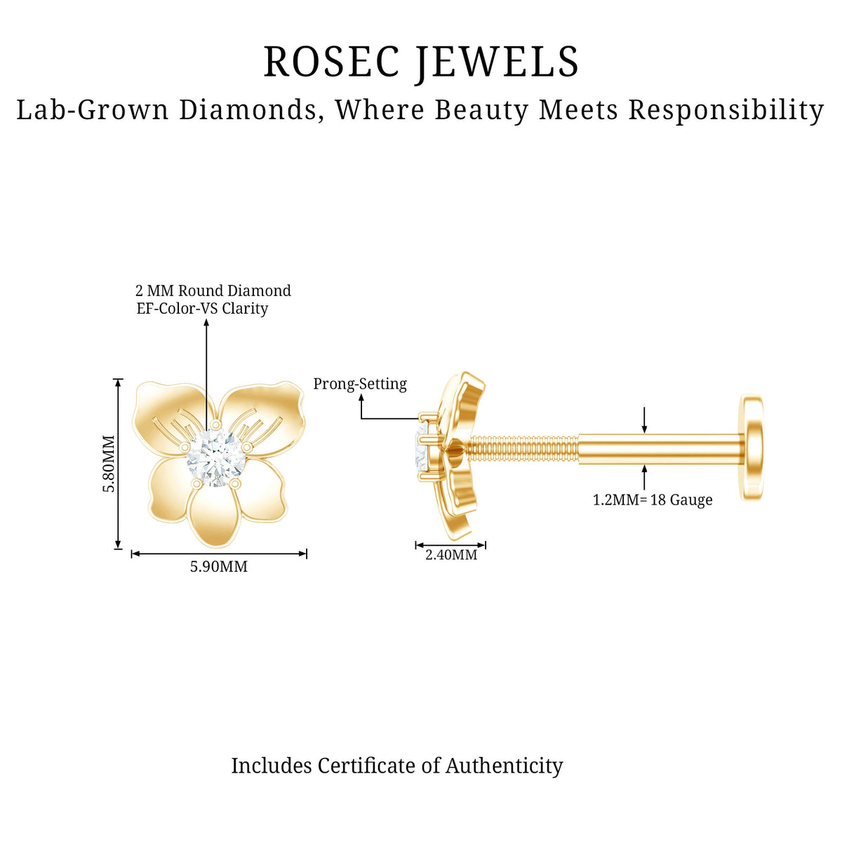 Nature Inspired Diamond Floral Helix Earring