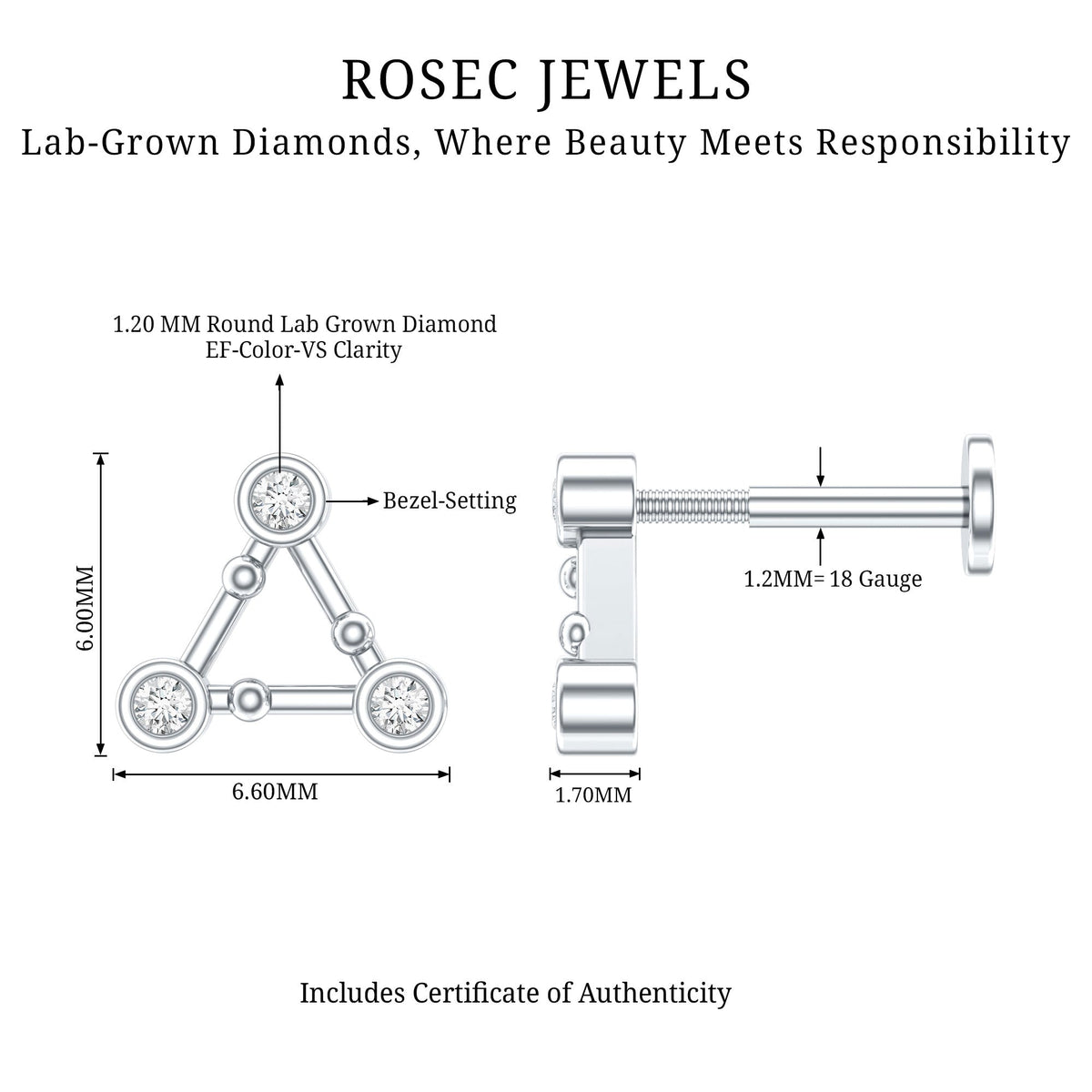 Diamond Open Triangle Earring for Conch Piercing