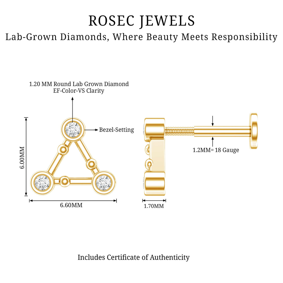 Diamond Open Triangle Earring for Conch Piercing