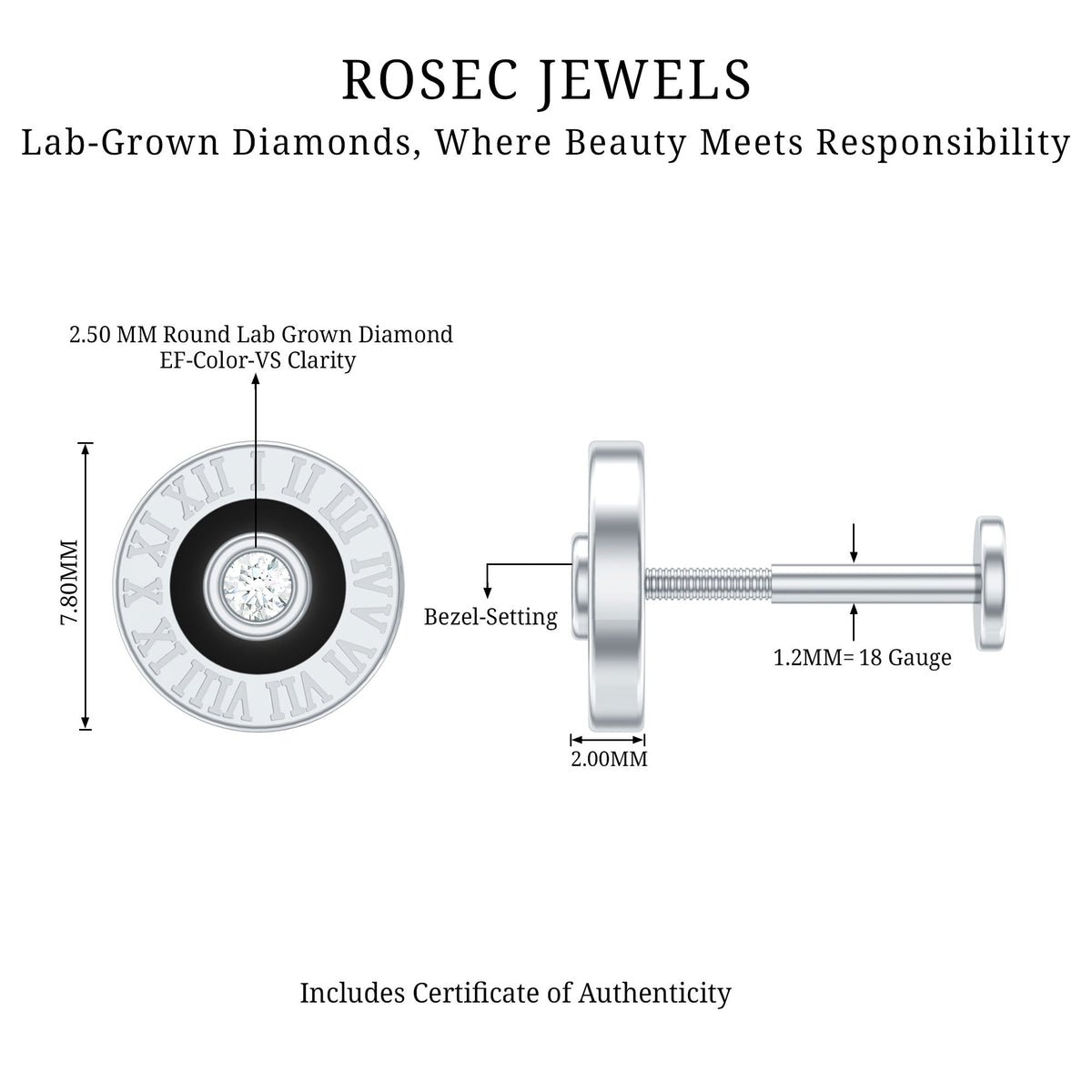 Diamond Clock Earring for Cartilage Piercing