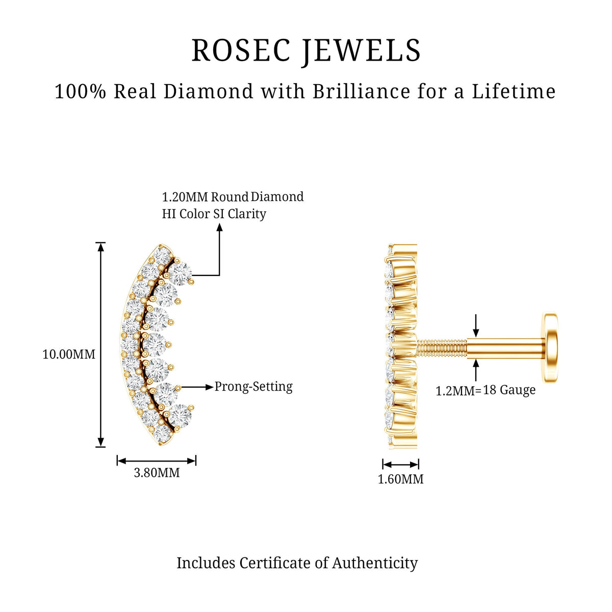 Certified Diamond Curved Cartilage Earring for Women
