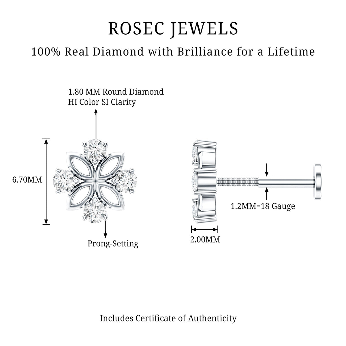 Nature Inspired Certified Diamond Flower Earring for Helix Piercing