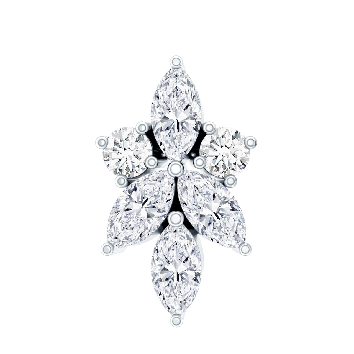 Marquise Diamond Cluster Flower Earring with Flat Back