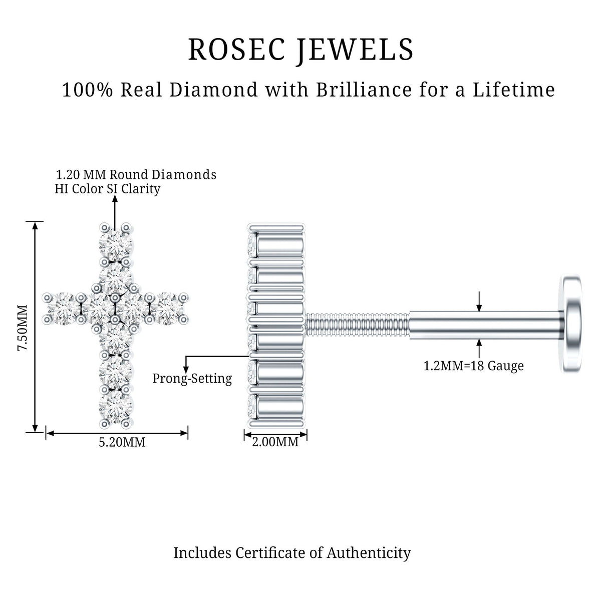 Minimalist Diamond Cross Cartilage Earring