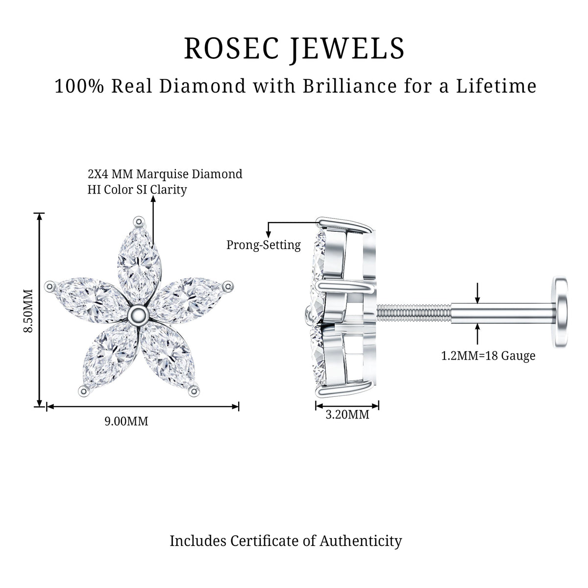 Marquise Diamond Floral Upper Lobe Earring