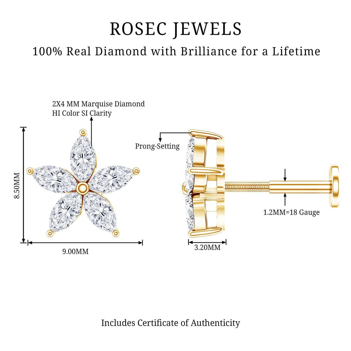 Marquise Diamond Floral Upper Lobe Earring