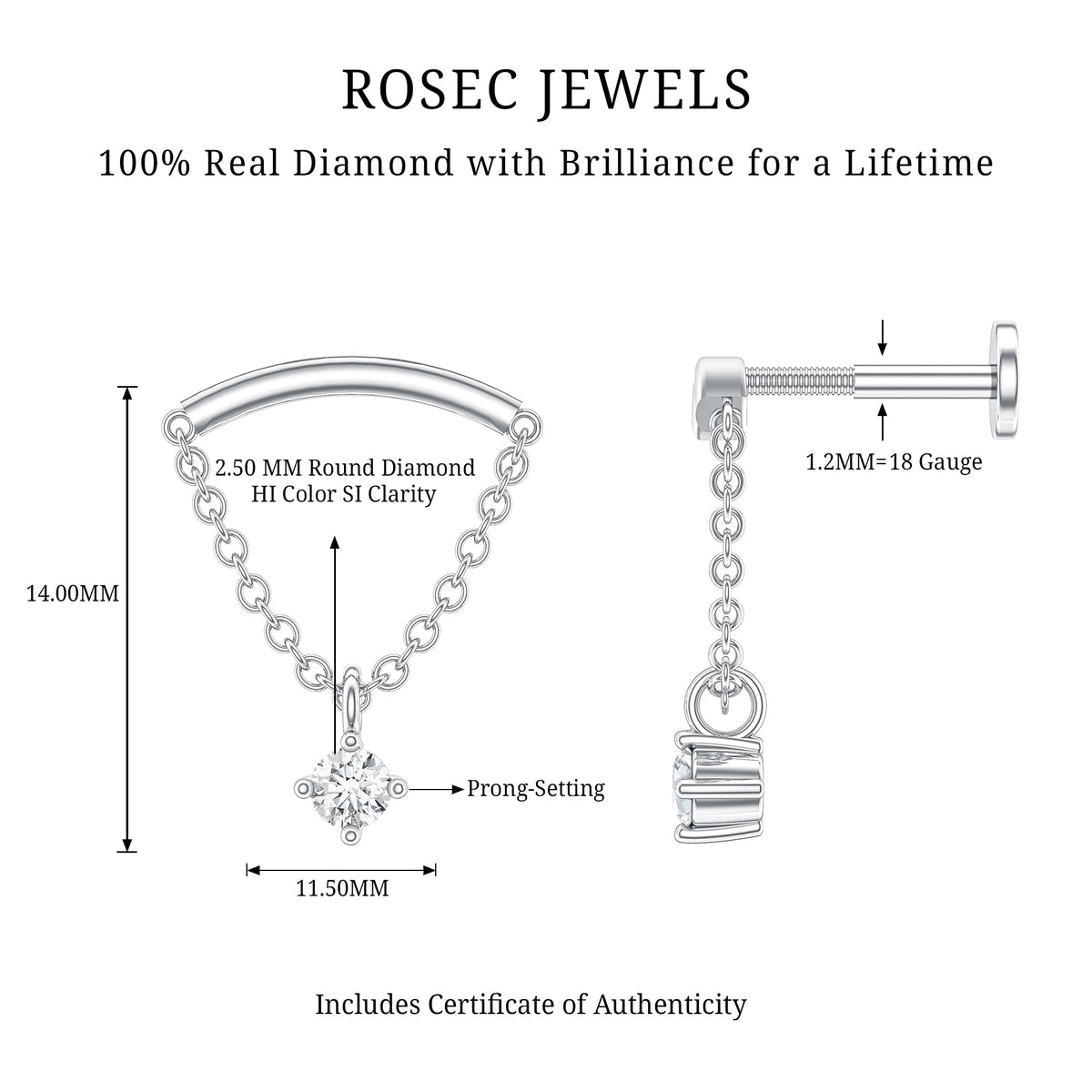 Single Diamond Hidden Helix Earring with Chain