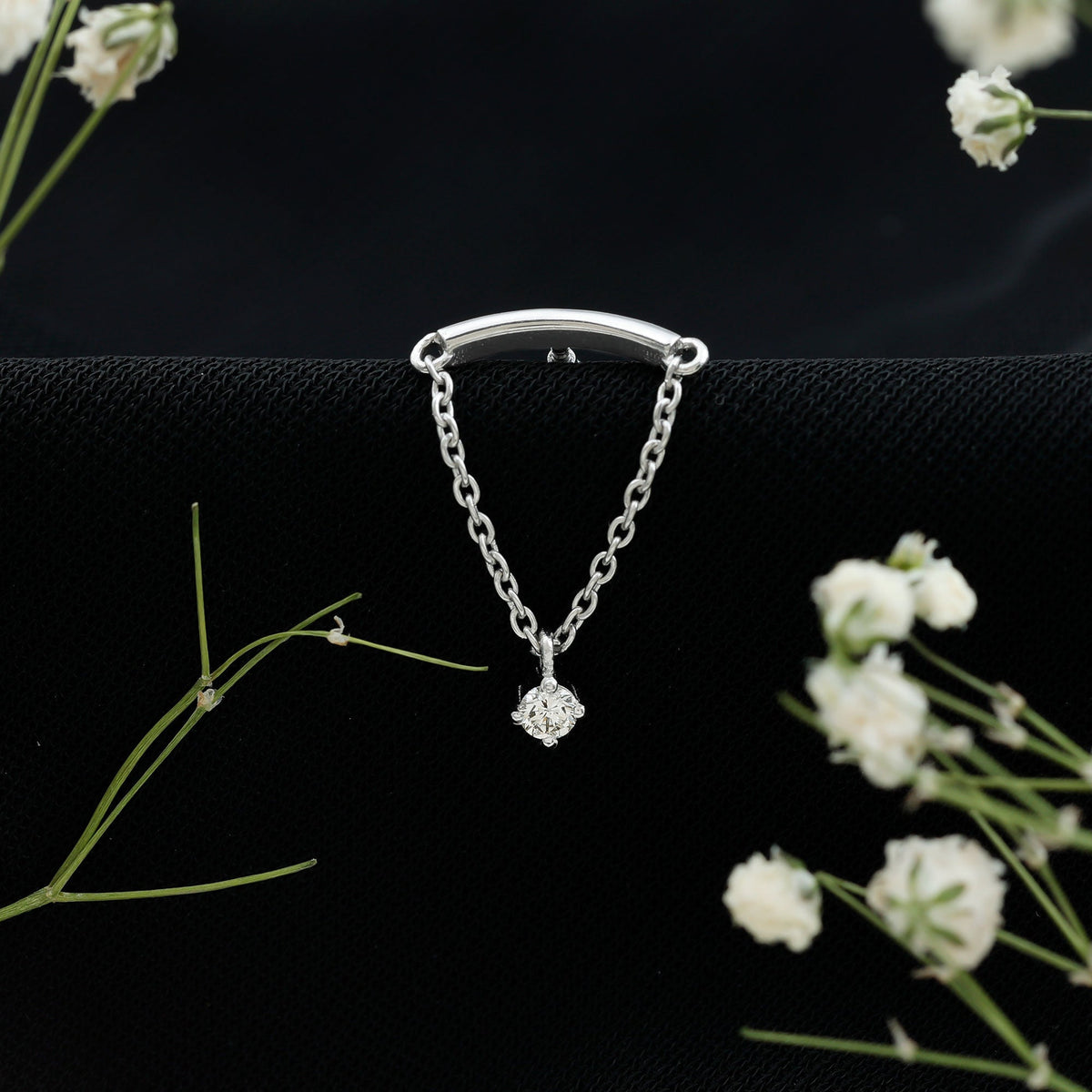 Single Diamond Hidden Helix Earring with Chain