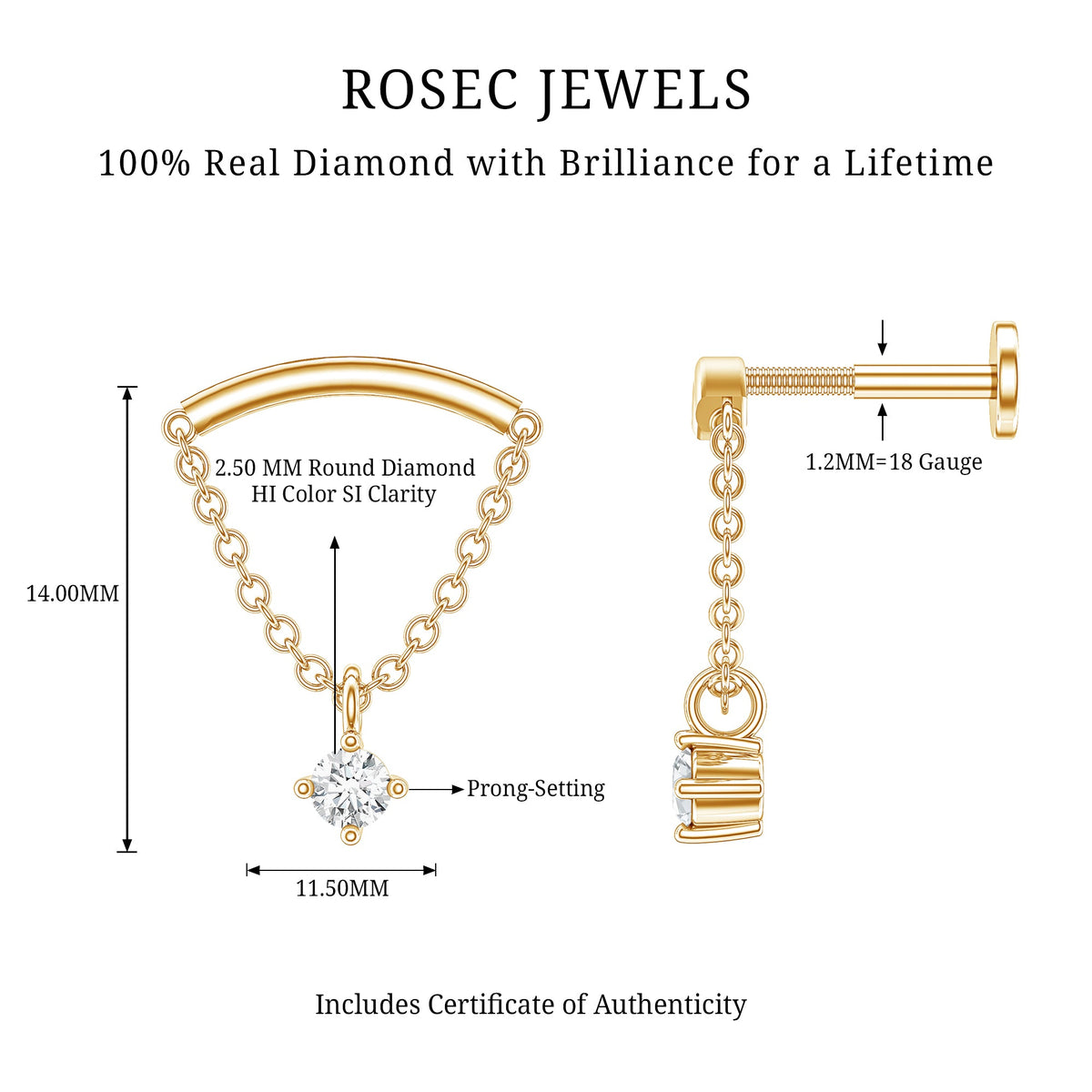 Single Diamond Hidden Helix Earring with Chain