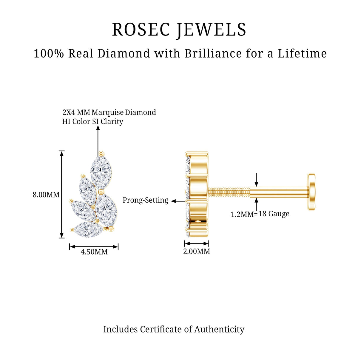 Nature Inspired Marquise Diamond Cluster Earring for Helix