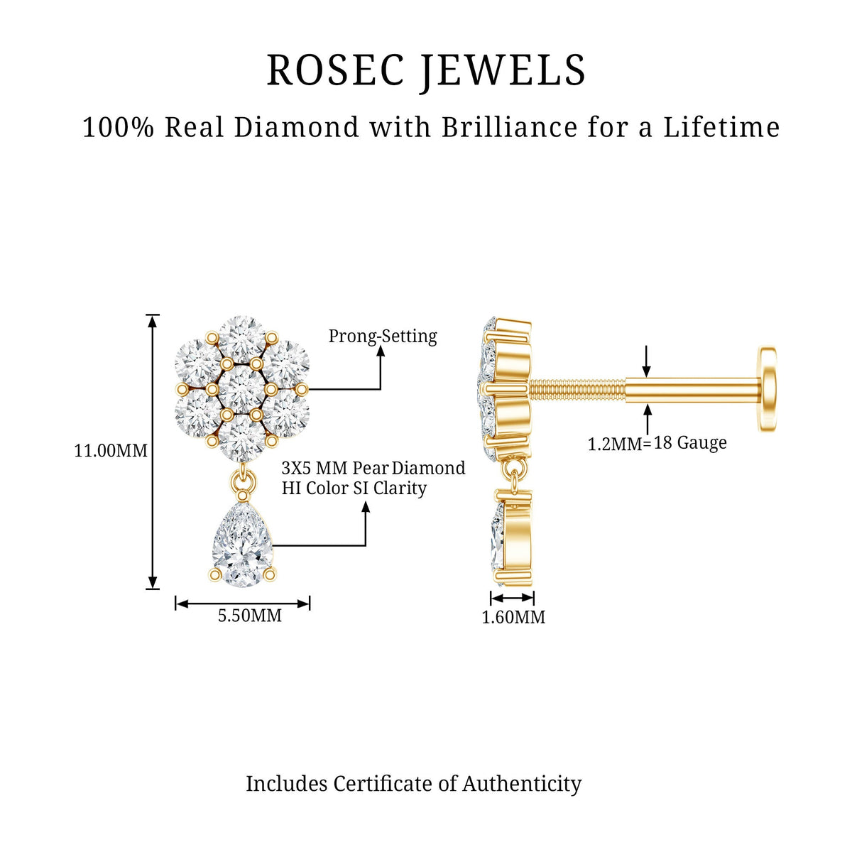 Elegant Diamond Flower Cartilage Drop Earring