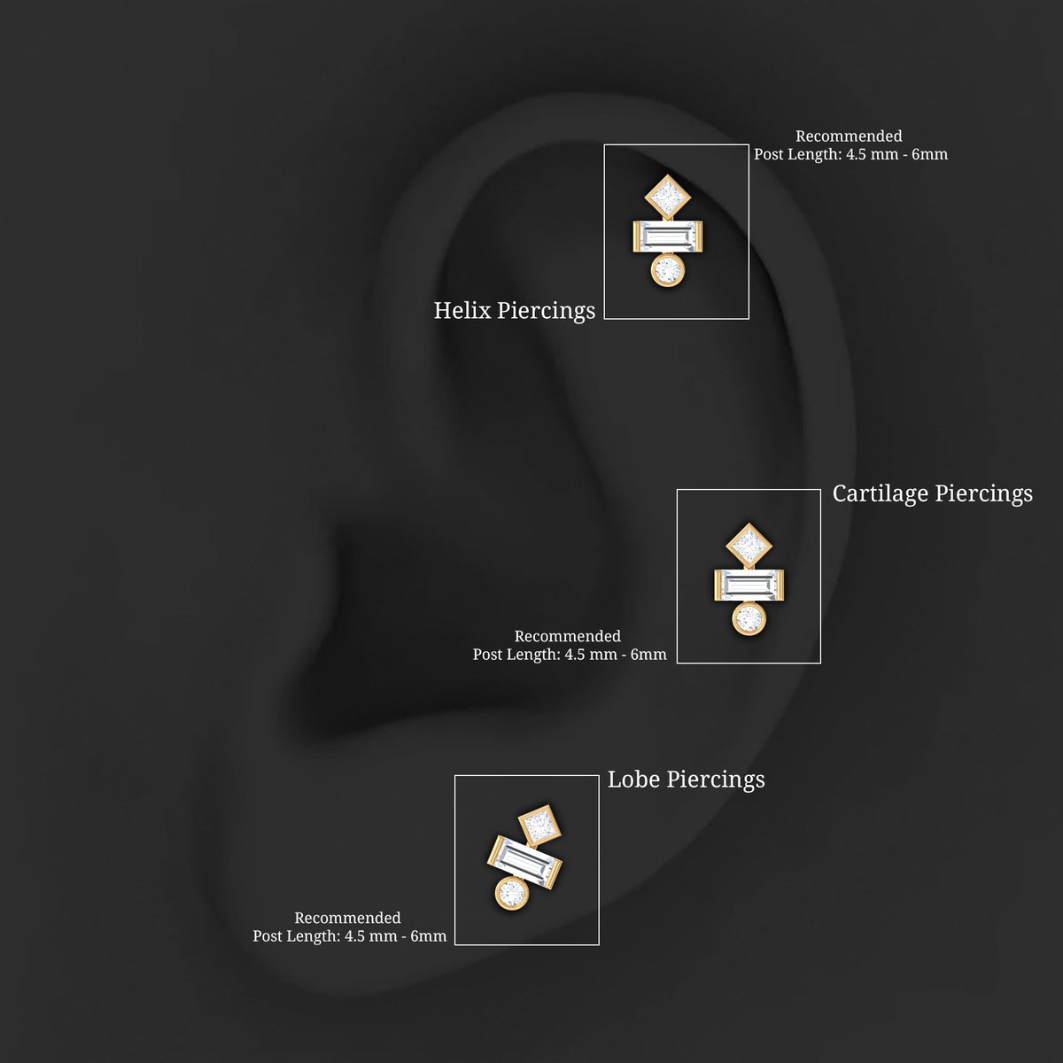Three Multi Shape Diamond Helix Piercing Earring