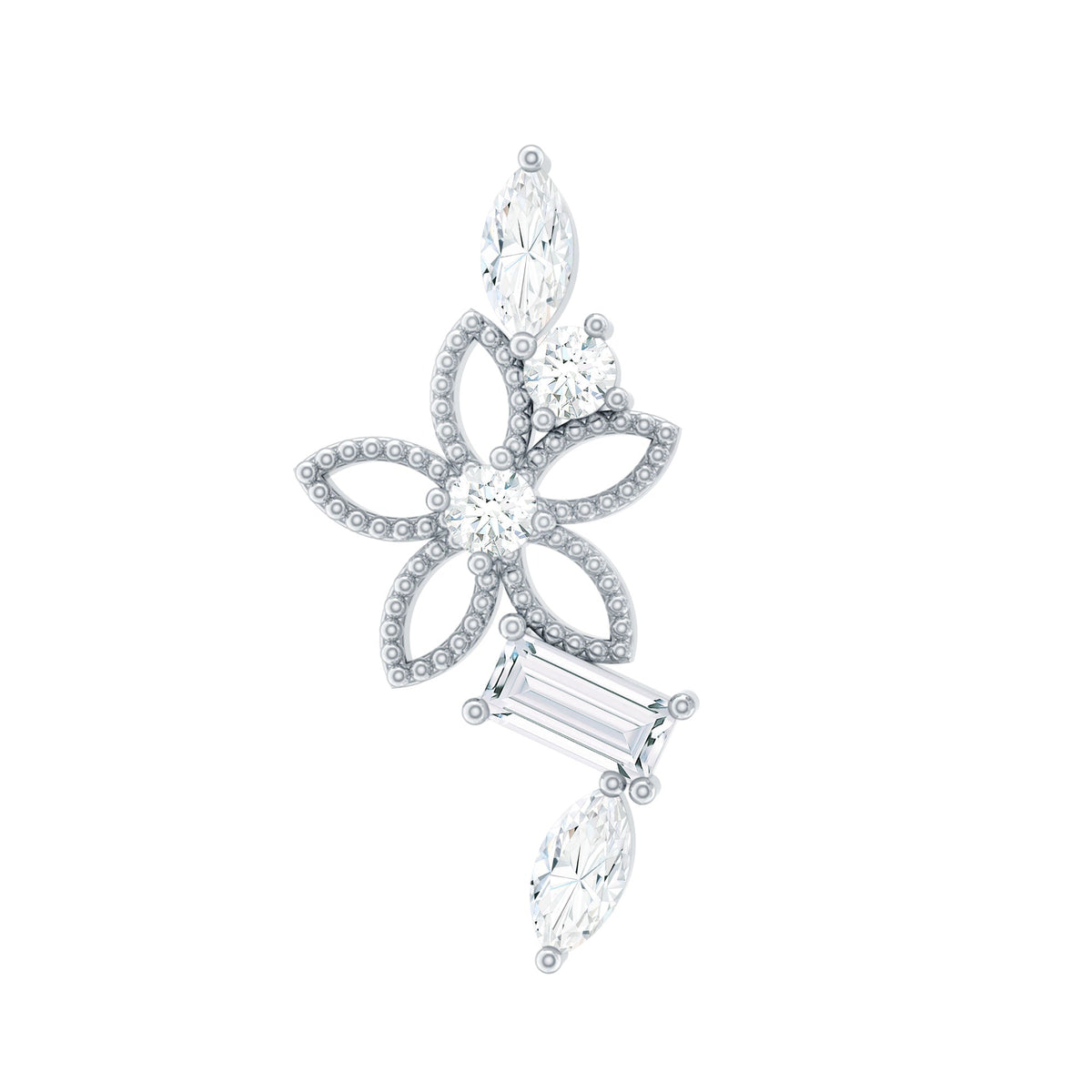 Real Diamond Flower Crawler Earring for Helix Piercing