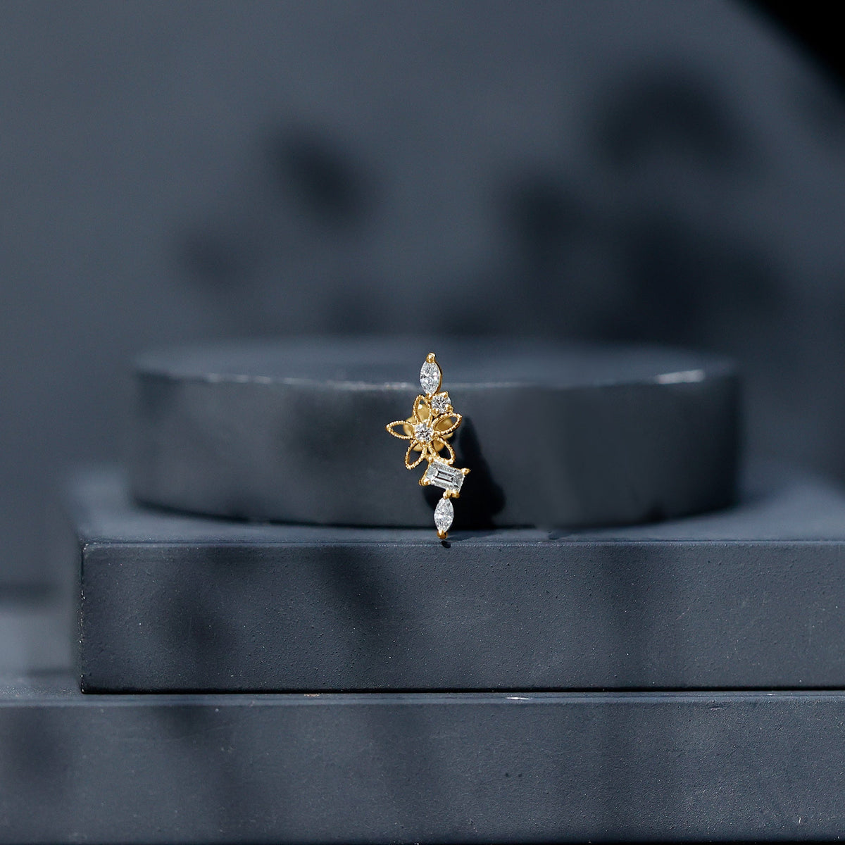Real Diamond Flower Crawler Earring for Helix Piercing