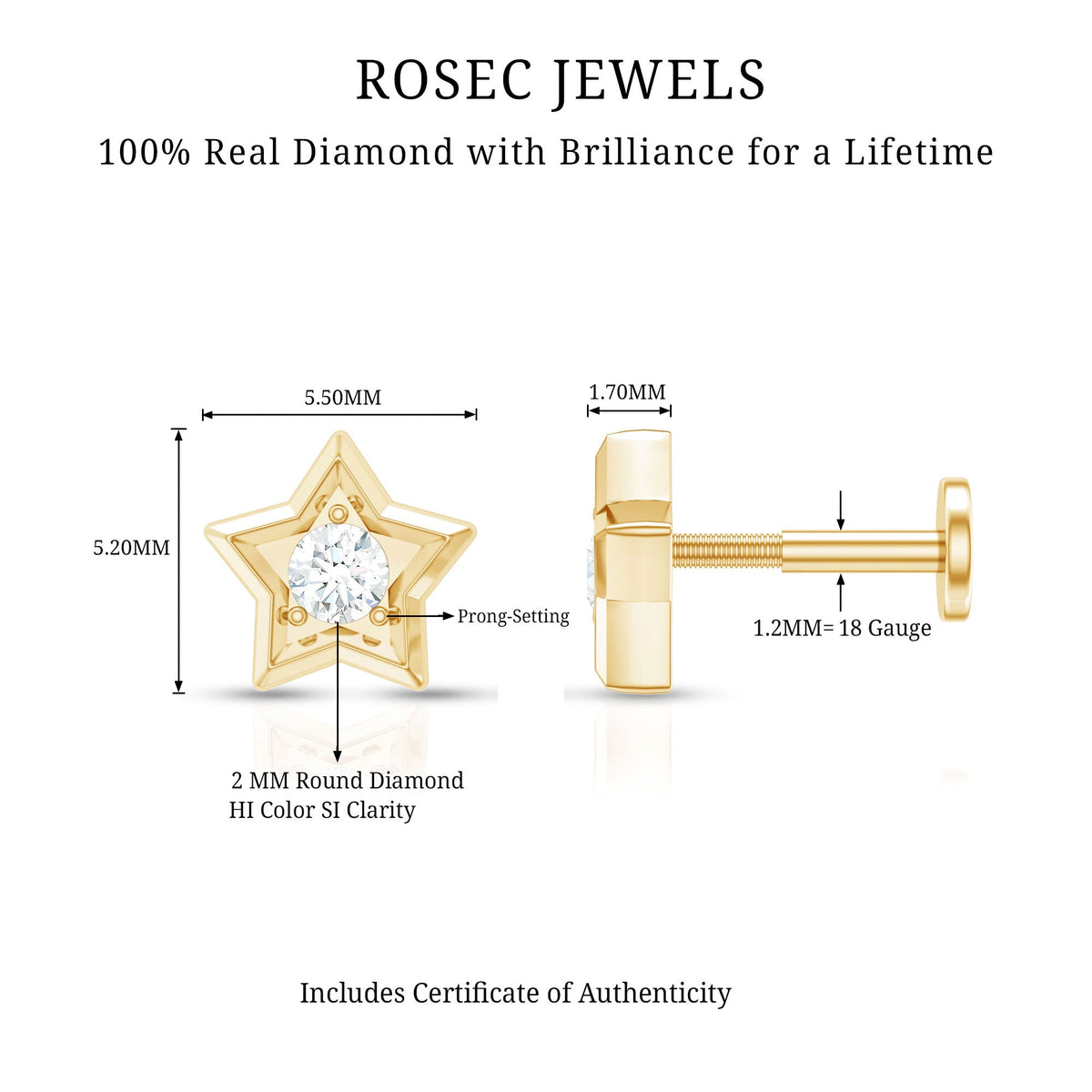 Dainty Diamond Star Earring for Tragus Piercing