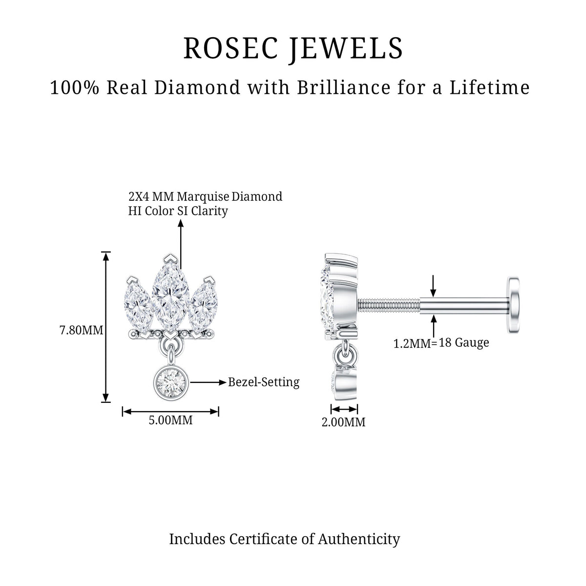 Three Marquise Shape Diamond Helix Drop Earring