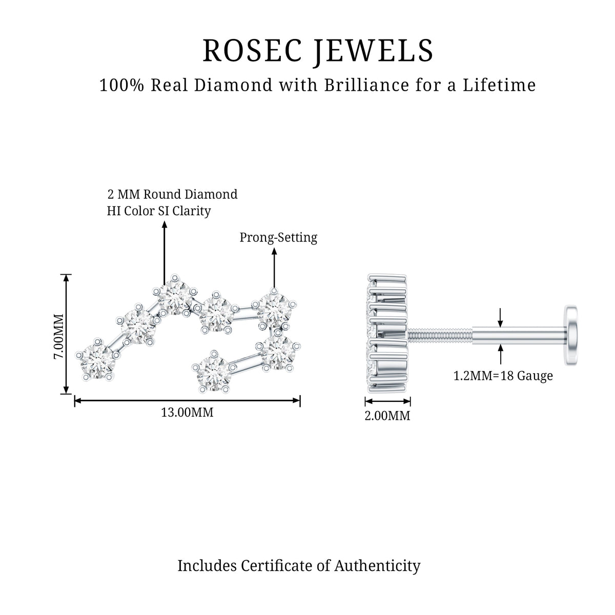 Diamond Taurus Zodiac Crawler Earring