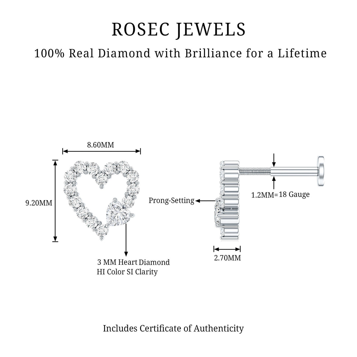 Diamond Heart Shape Cartilage Earring