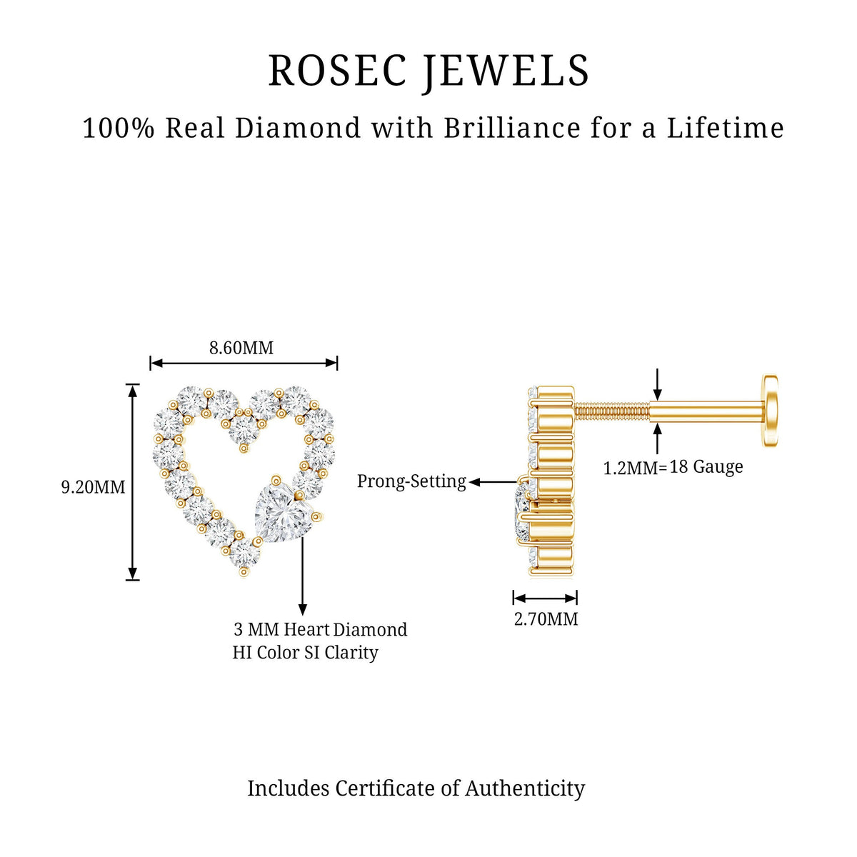 Diamond Heart Shape Cartilage Earring