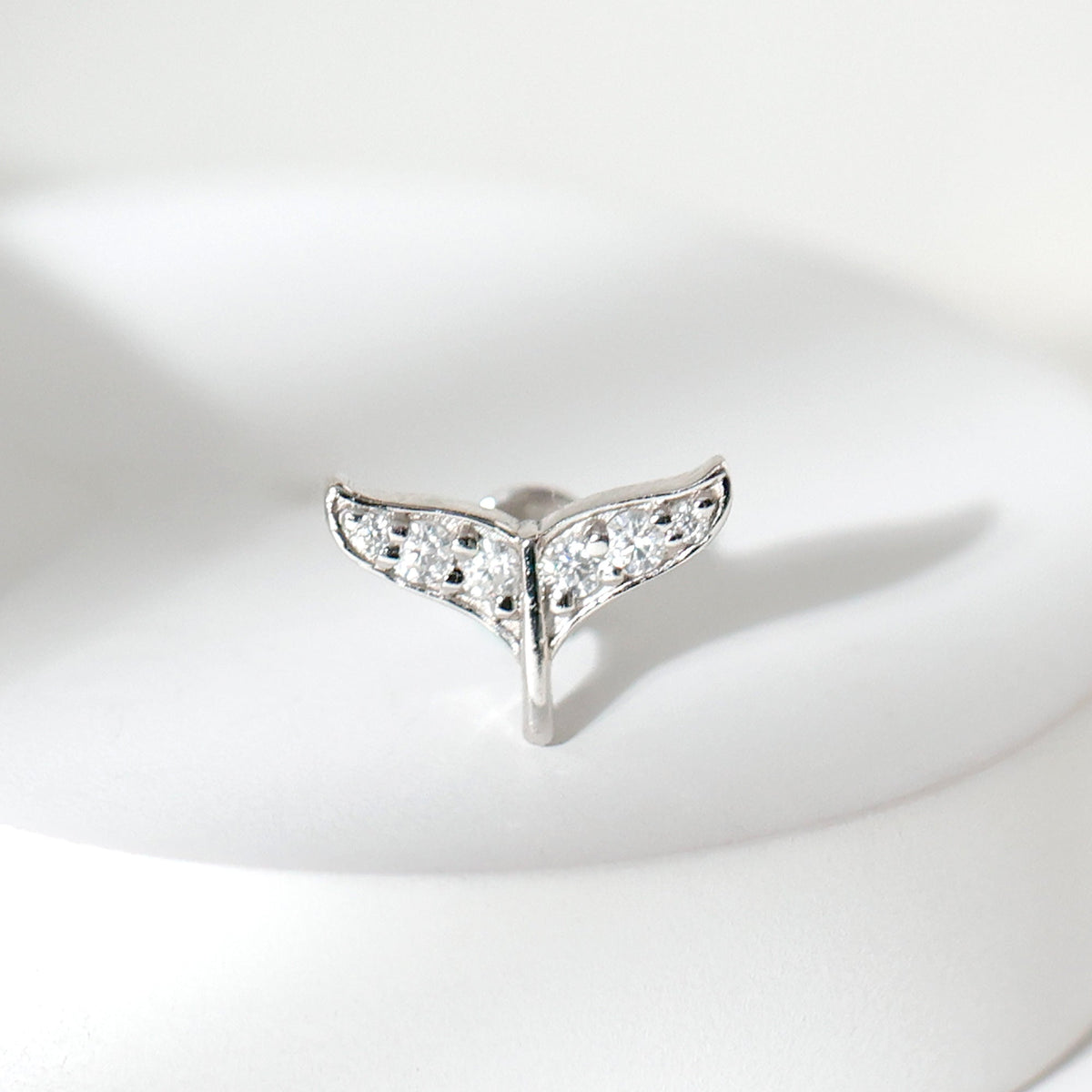 Moissanite Whale Tail Earring for Cartilage Piercing