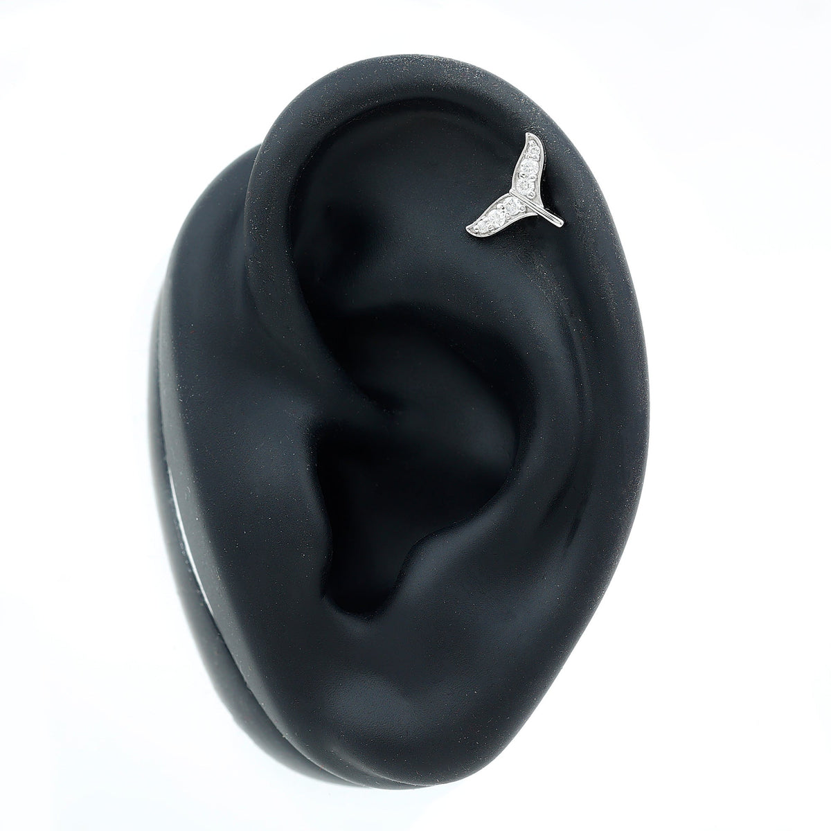 Moissanite Whale Tail Earring for Cartilage Piercing