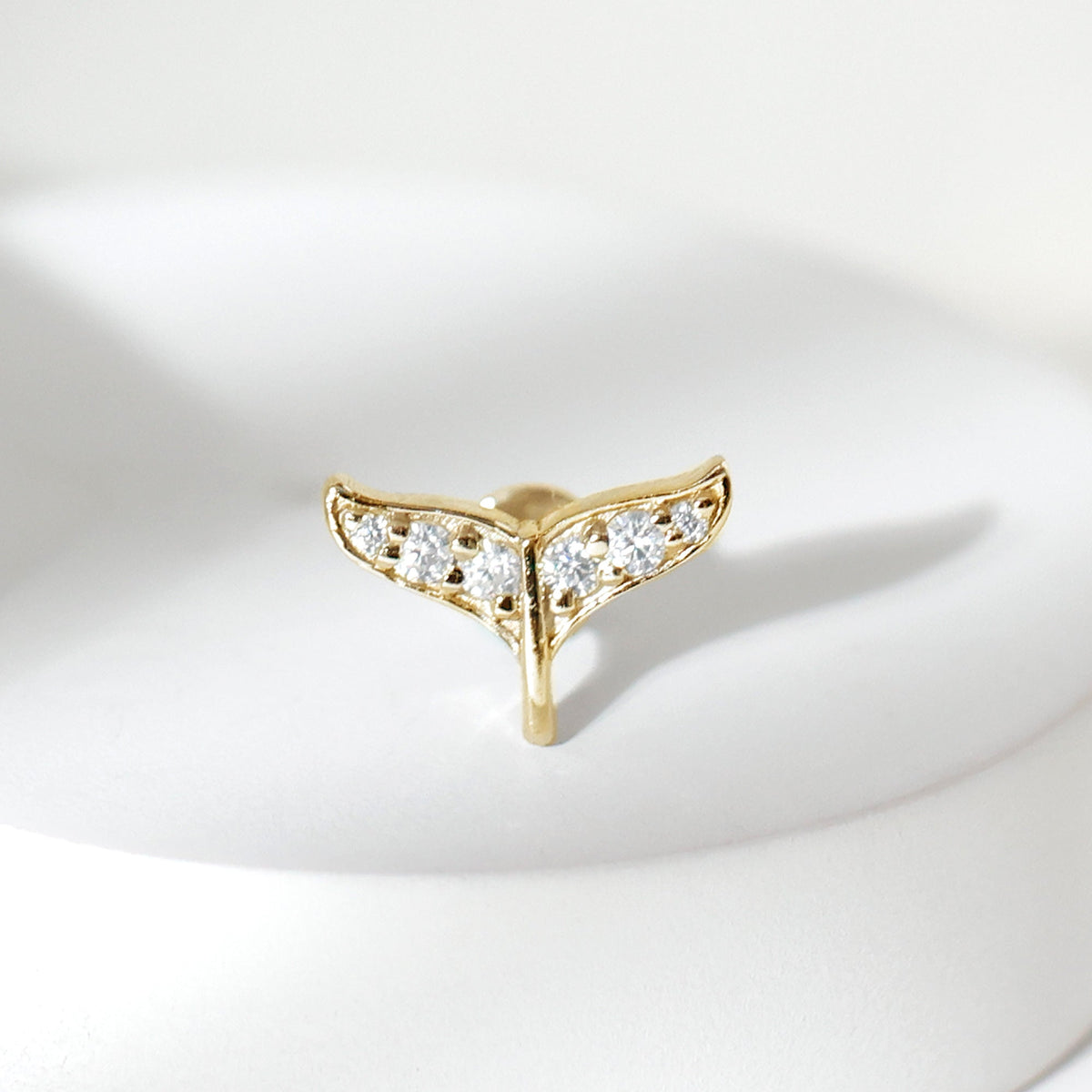 Moissanite Whale Tail Earring for Cartilage Piercing