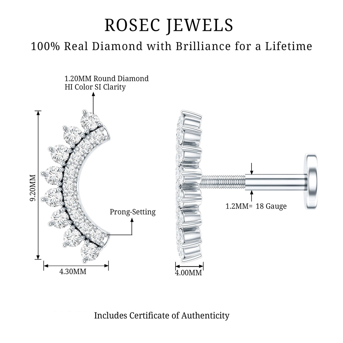 Certified Diamond Curved Cartilage Earring