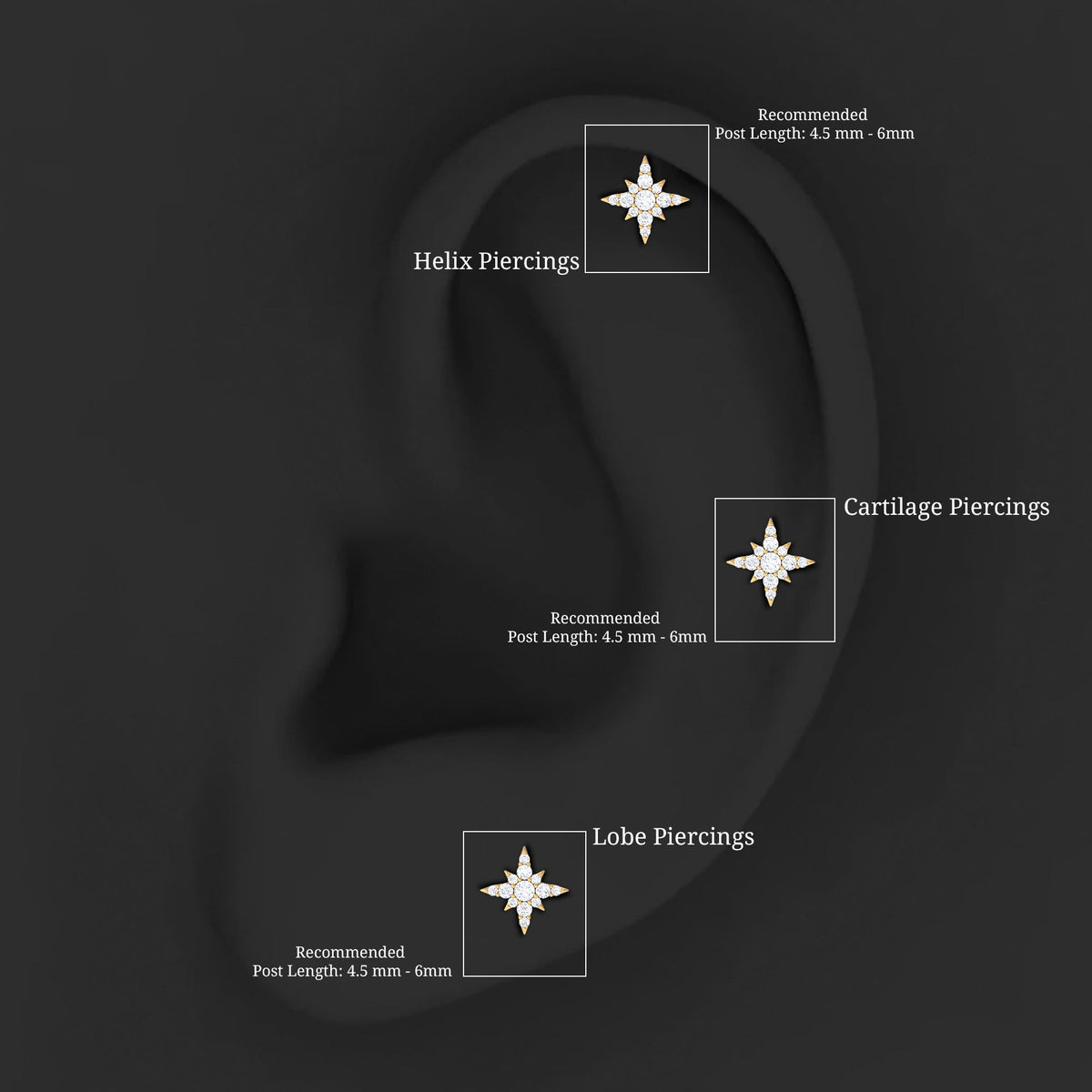 Moissanite Starburst Cartilage Earring with Flat Back