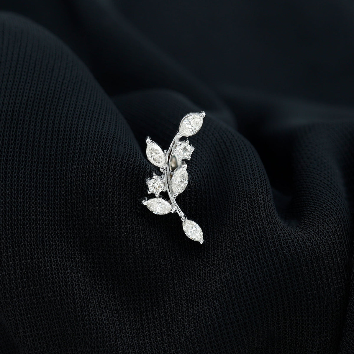 Womens Marquise Diamond Leaf Crawler Earring