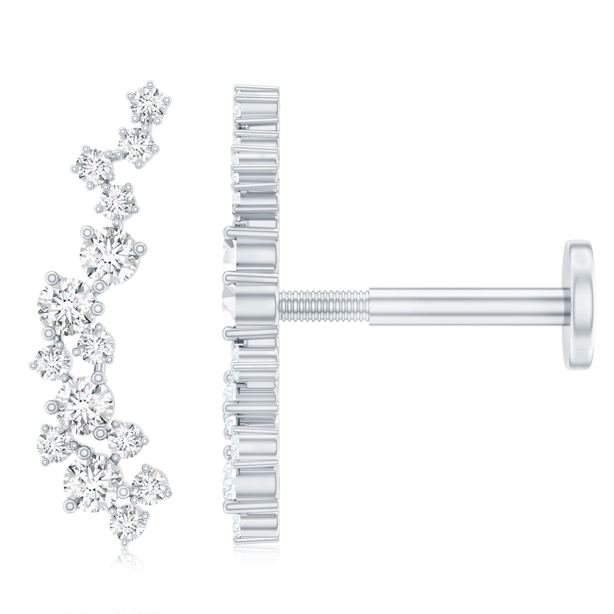 Natural Diamond Cluster Crawler Earring for Helix Piercing