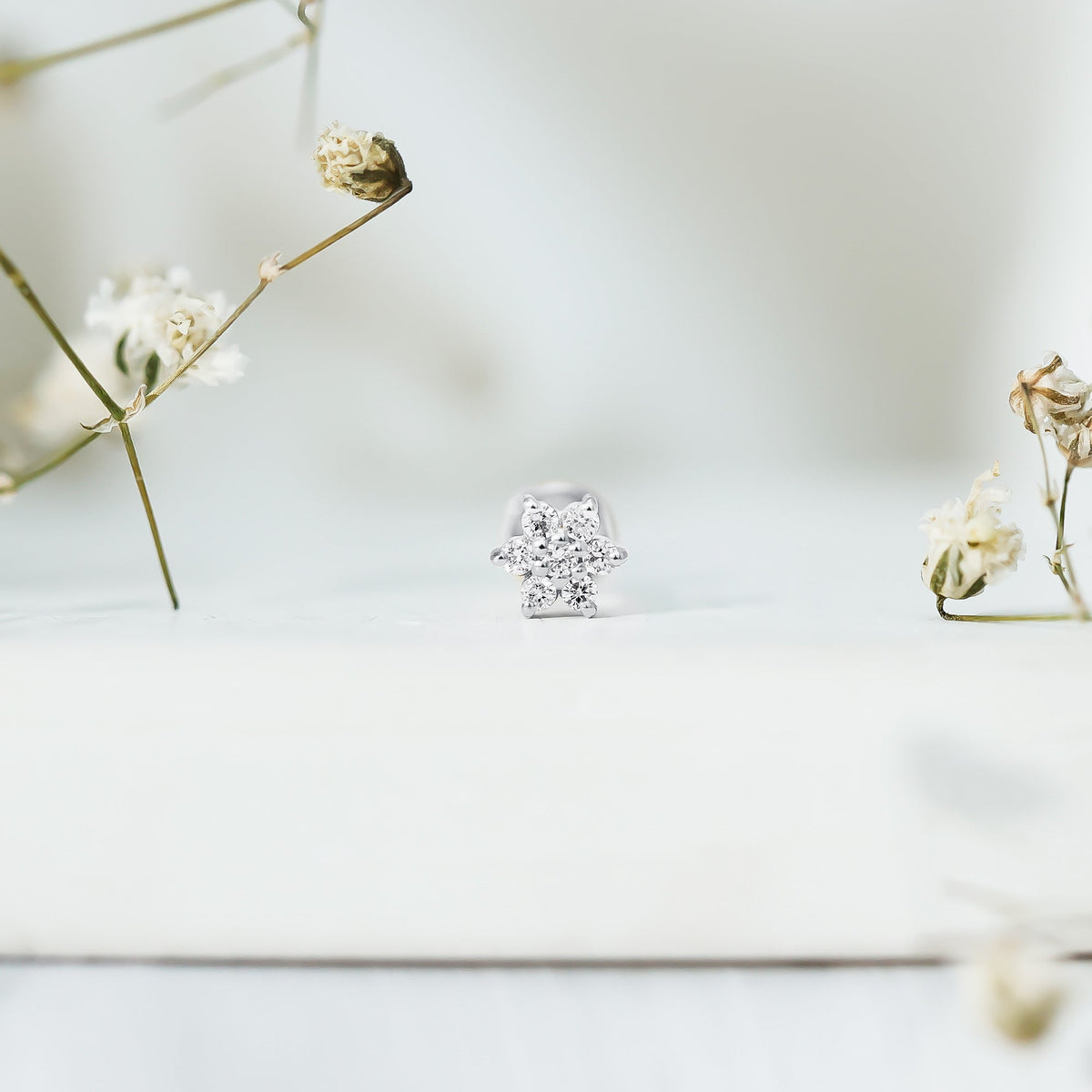 Tiny Moissanite Flower Cluster Earring for Conch Piercing