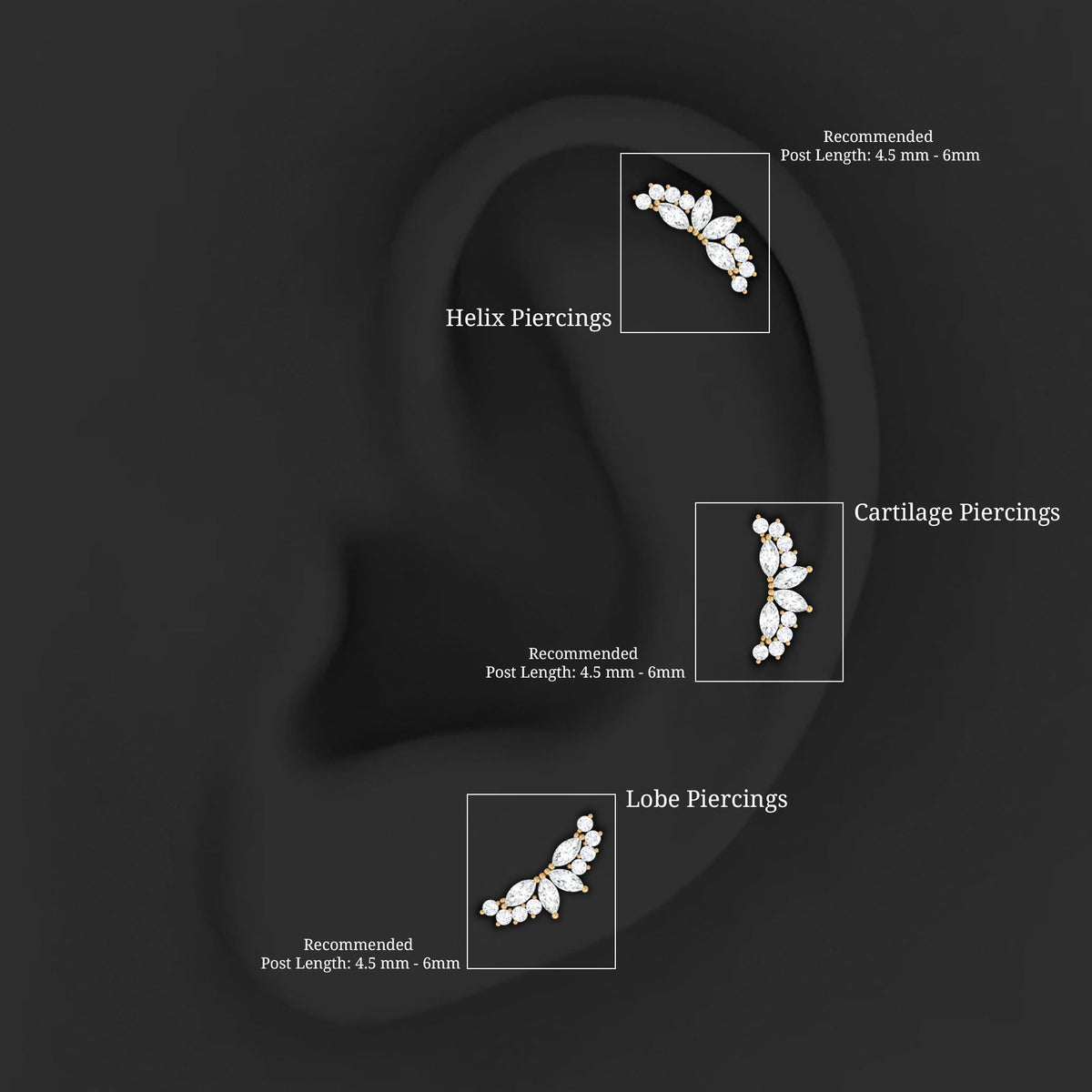 Marquise and Round Moissanite Curved Crawler Earring