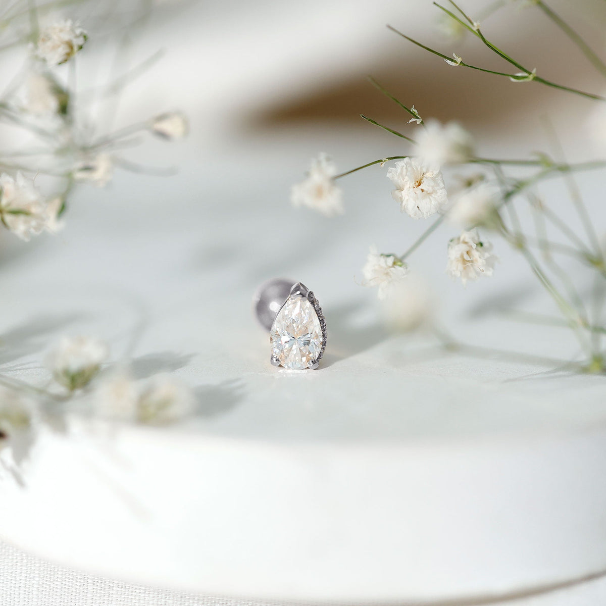 Pear Shaped Moissanite Solitaire Cartilage Earring