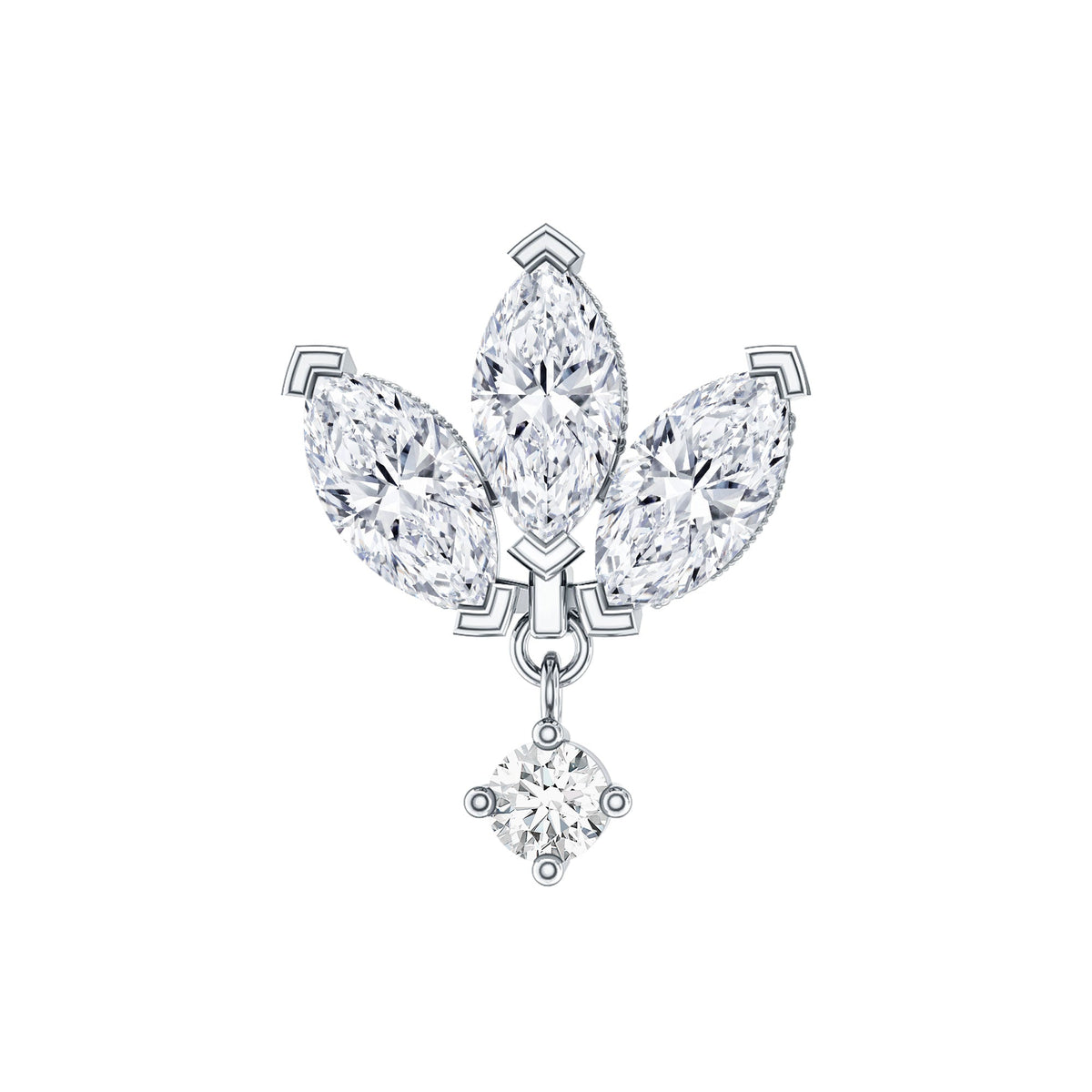 Real Diamond Lotus Flower Drop Earring for Cartilage Piercing