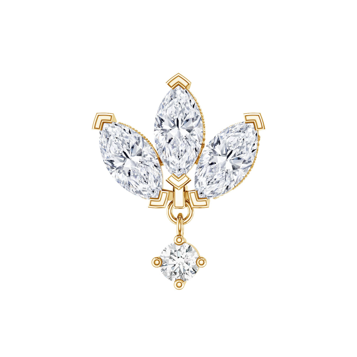Real Diamond Lotus Flower Drop Earring for Cartilage Piercing