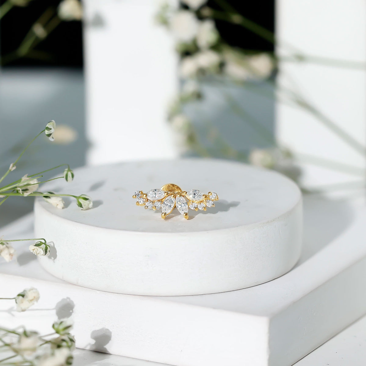 Certified Moissanite Cluster Crawler Earring for Helix Piercing
