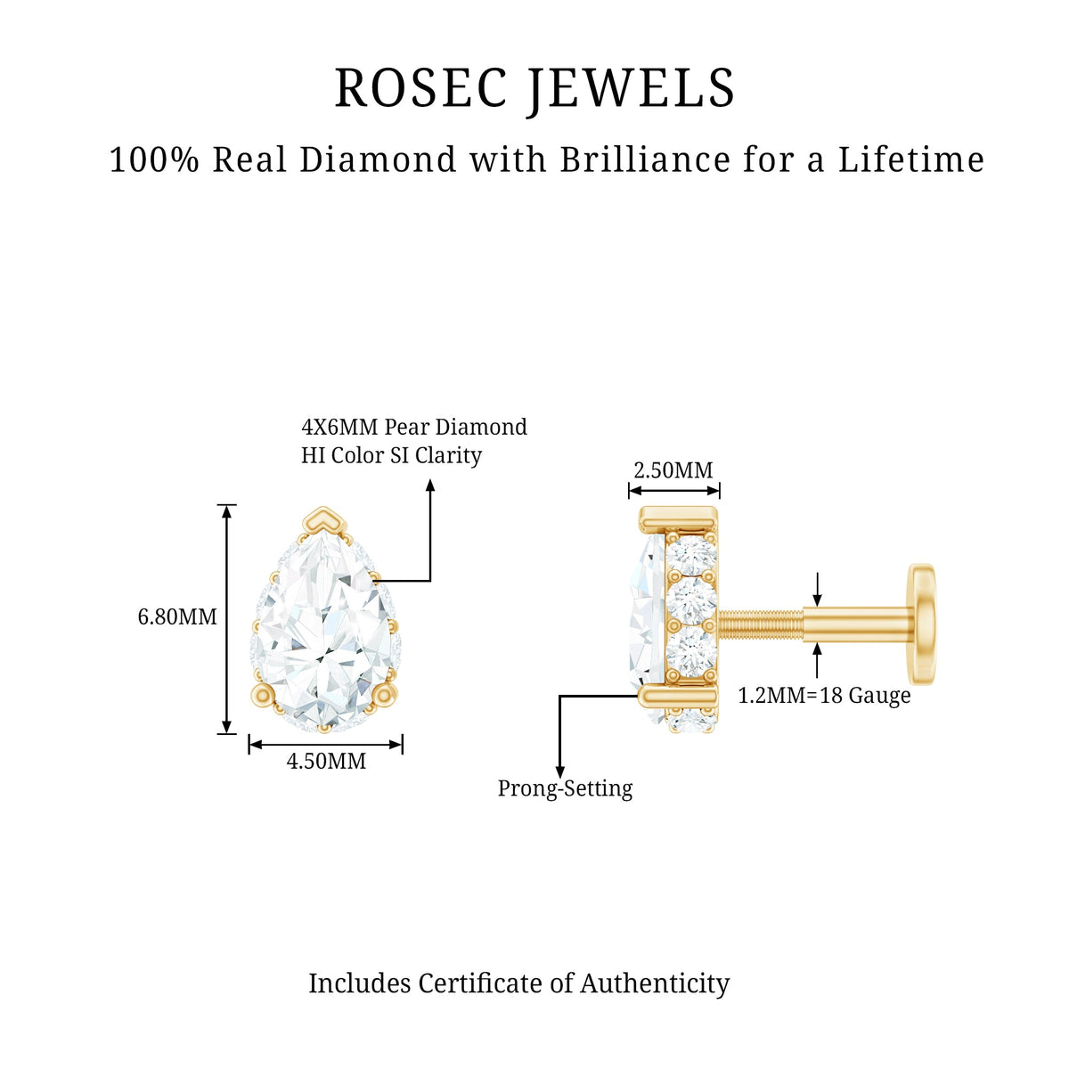 Solitaire Diamond Teardrop Tragus Earring for Women