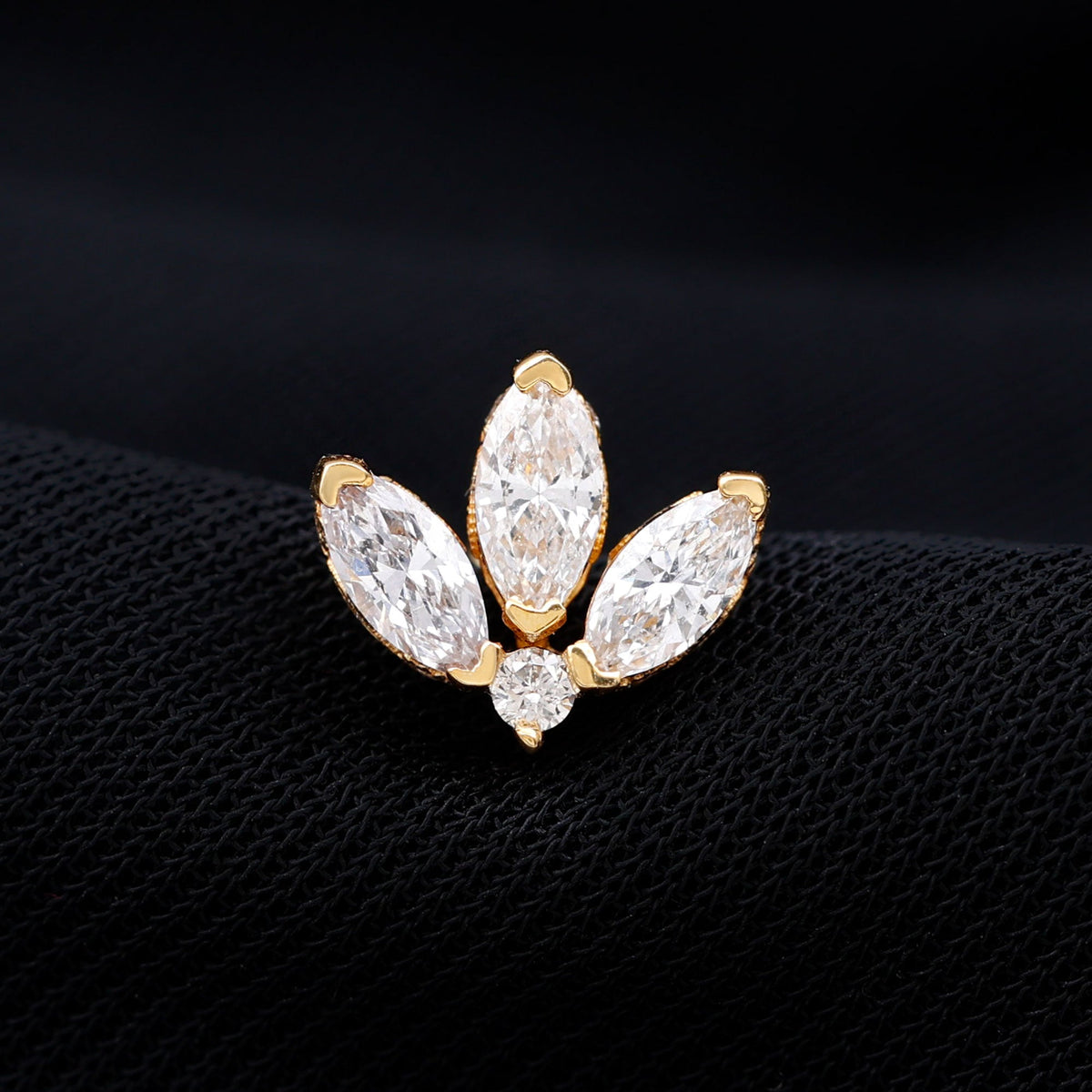 Marquise Diamond Lotus Flower Earring for Helix Piercing
