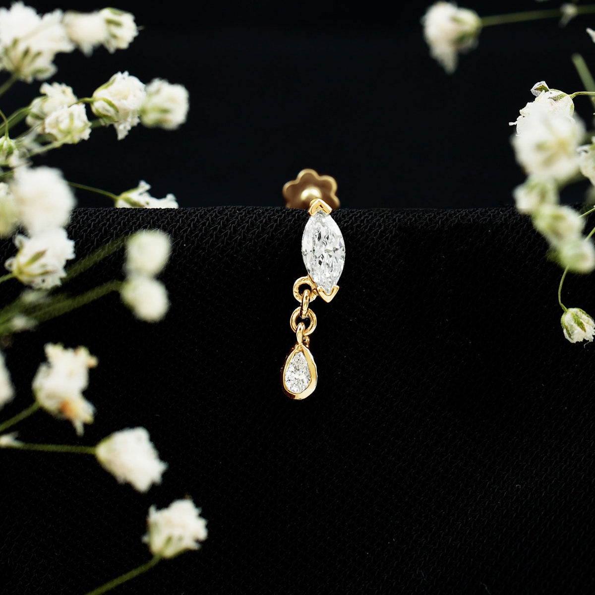 Real Marquise Diamond Cartilage Drop Earring